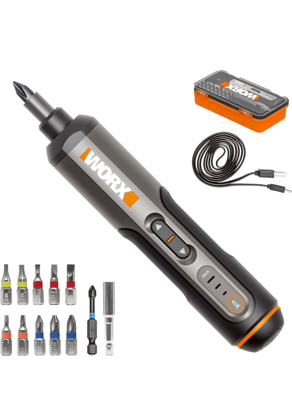 WORX 4V Cordless Electric Screwdriver Kit USB Rechargeable with 12 Bits & Storage Case